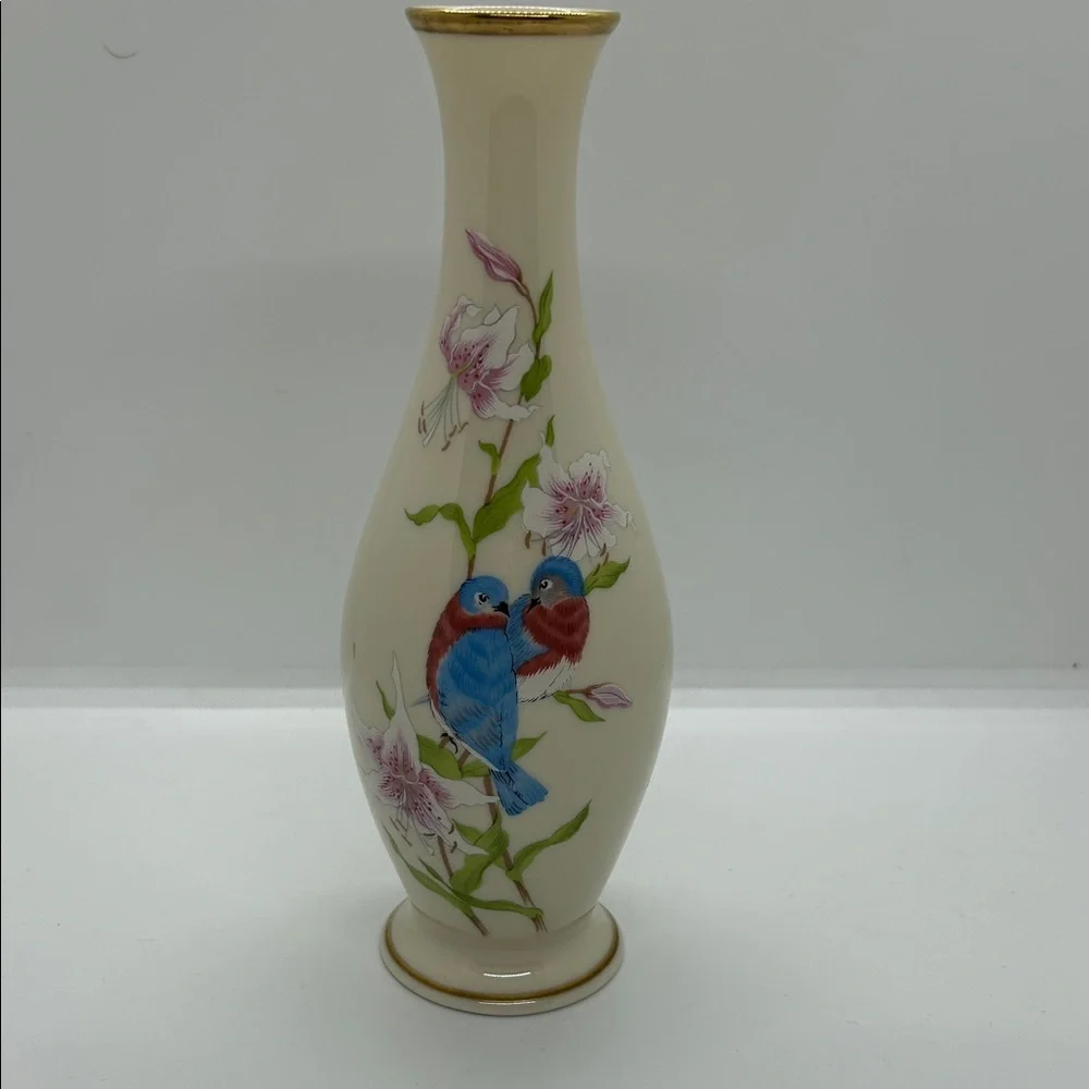 VTG Lenox Eternal Love Bud Vase blue Birds Gold Trim 8